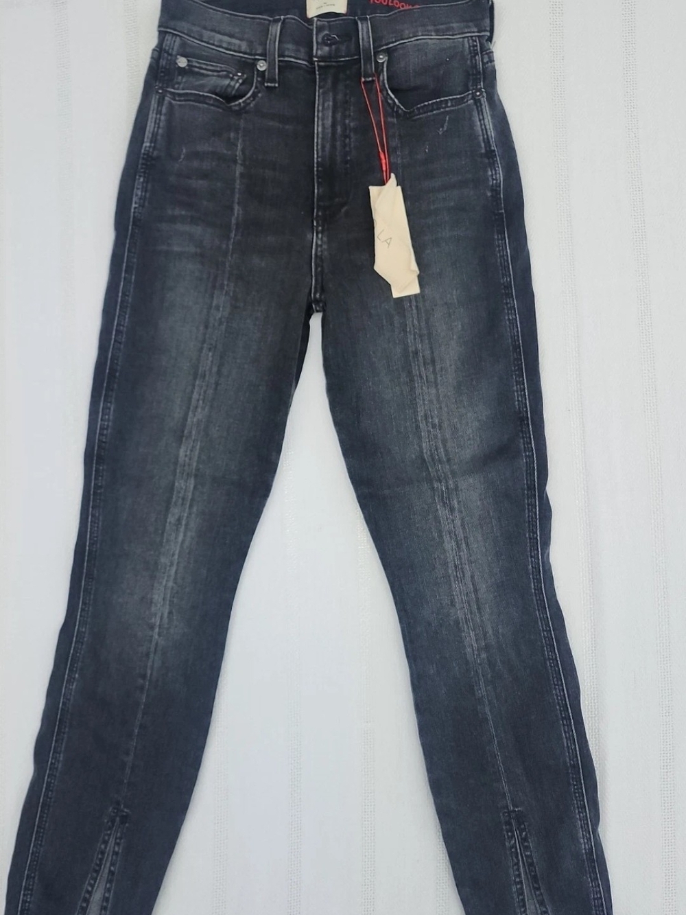 Alice + Olivia Women's High-Rise Strt Jeans in Washed Black Denim Size 26